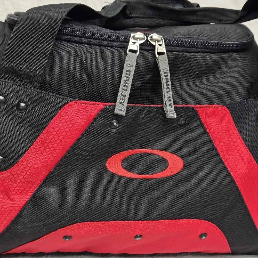 Y2K Oakley Red Black Multi Pocket Duffle Gym Bag Workout  Embroidered Studded